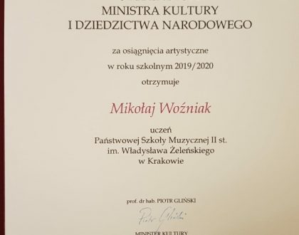 Mikołaj Woźniak stypendystą MKiDN